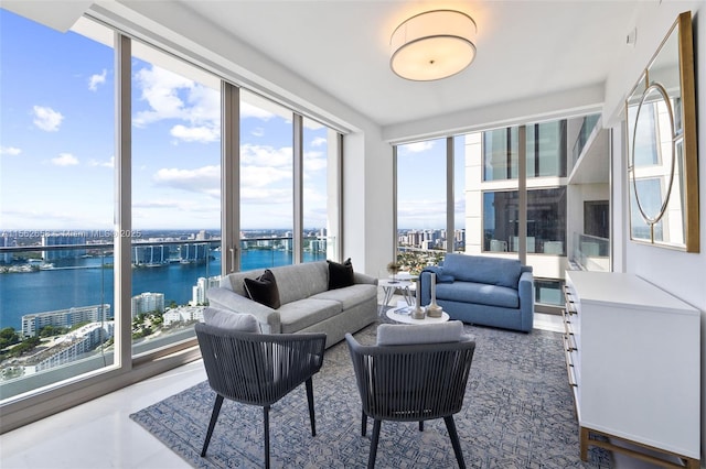 living room with a water view