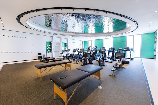 workout area with expansive windows