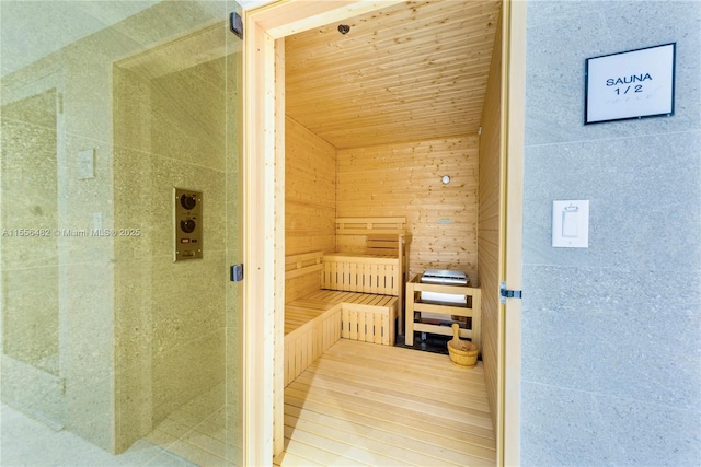 view of sauna / steam room with wood finished floors