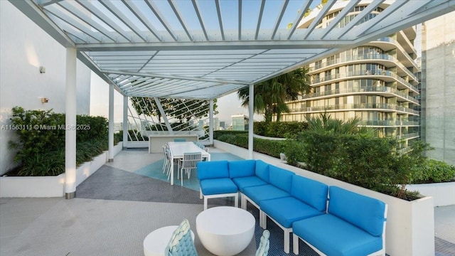 view of patio featuring a pergola and outdoor lounge area