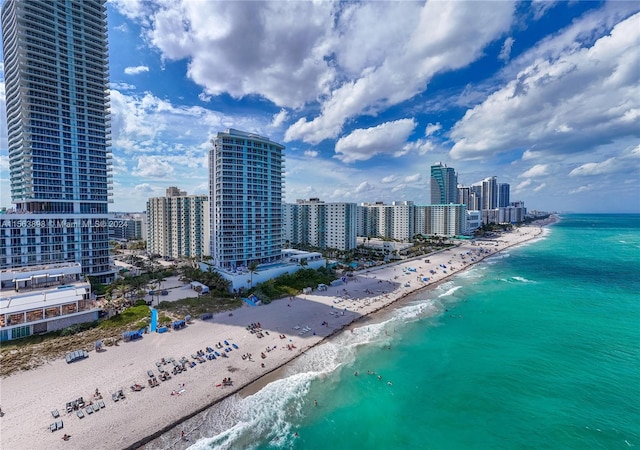 aerial view featuring a beach view and a water view