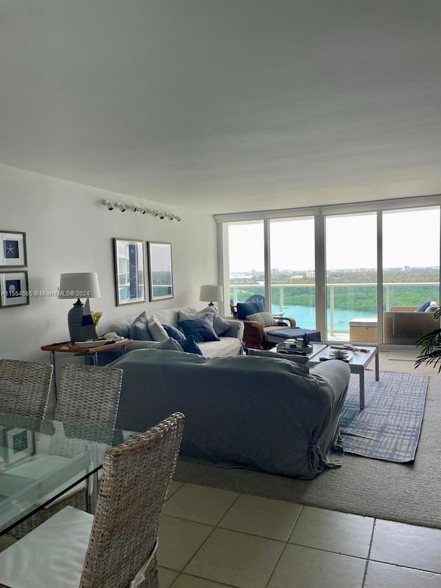 living room with light tile flooring