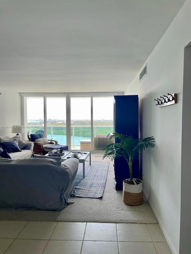 living room with light tile floors