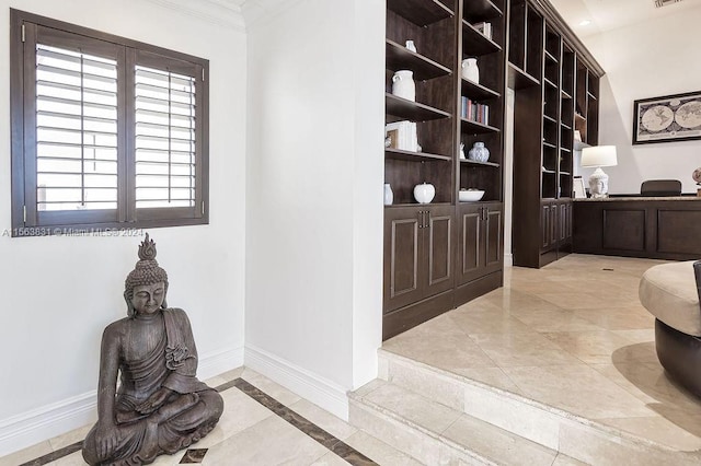 interior space with ornamental molding