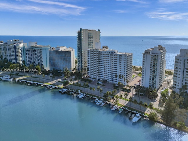 bird's eye view featuring a water view