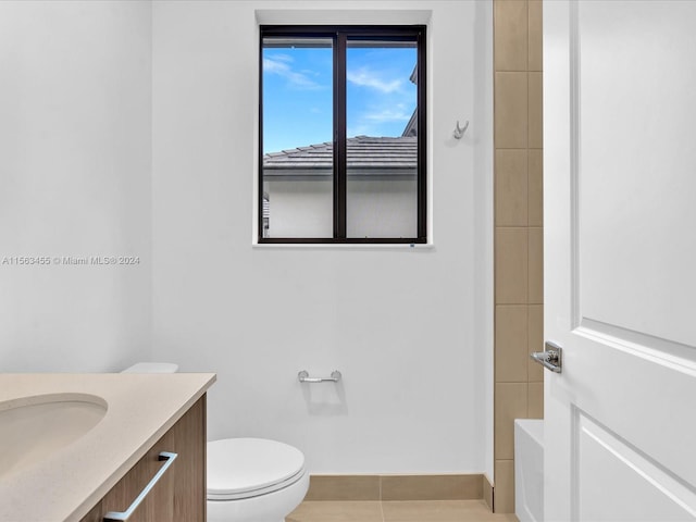 full bathroom with tile patterned flooring, vanity, toilet, and independent shower and bath