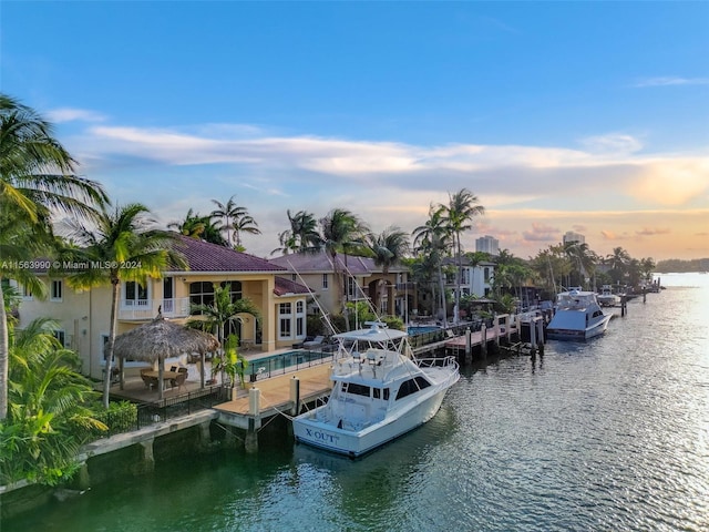 dock area featuring a water view