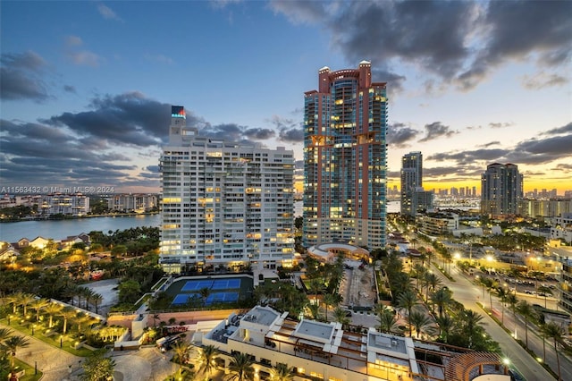 property's view of city with a water view