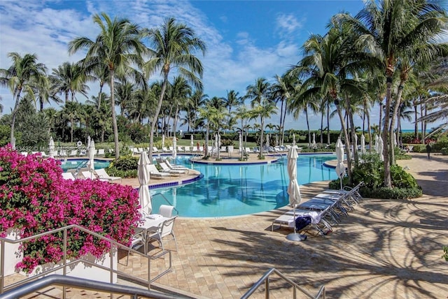 pool with a patio