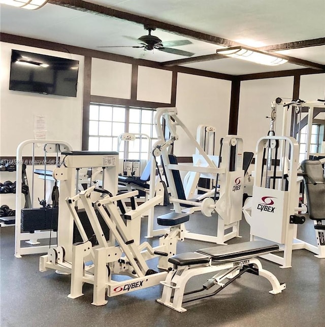 gym with ceiling fan