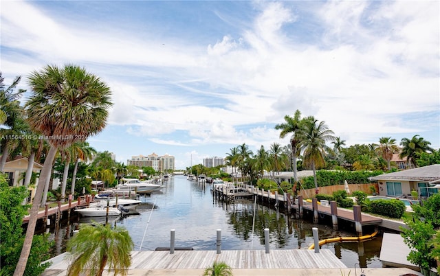 dock area with a water view