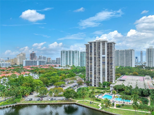 view of city with a water view