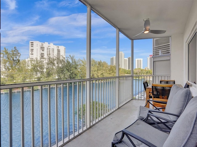 balcony with ceiling fan