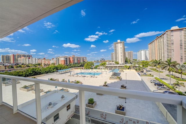 balcony with a community pool