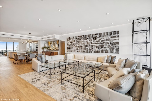 living room featuring light wood-type flooring