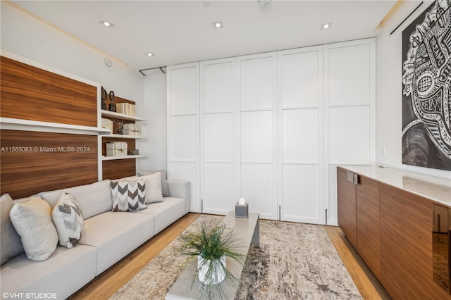 living room with light hardwood / wood-style floors