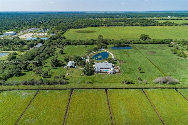 birds eye view of property with a rural view and a water view