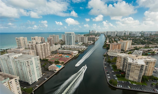 aerial view with a water view