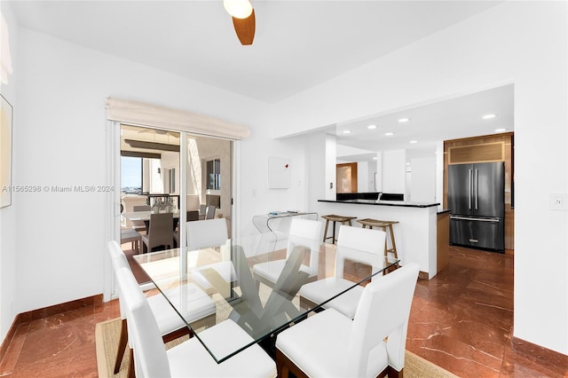 dining room with ceiling fan