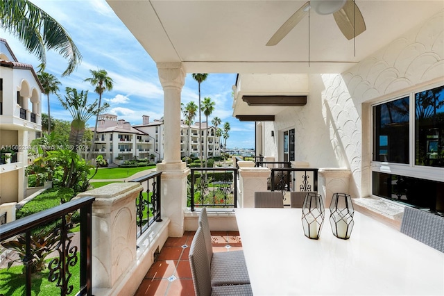 balcony with ceiling fan