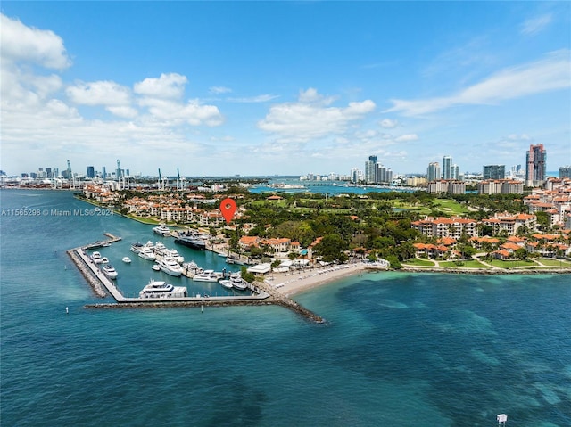 aerial view with a beach view and a water view