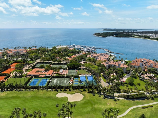 bird's eye view featuring a water view