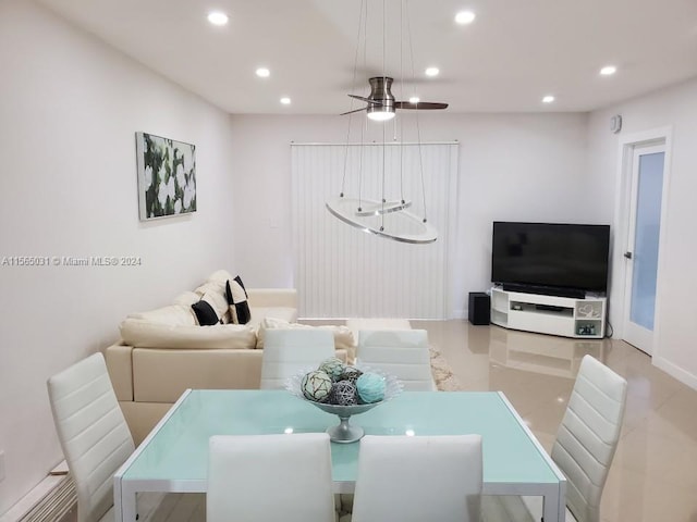 dining room with ceiling fan