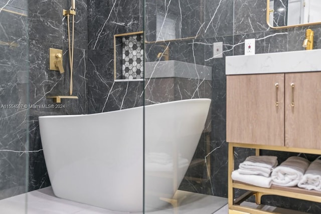 bathroom with tile walls and tile floors