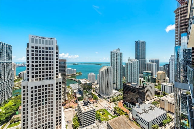 view of city with a water view