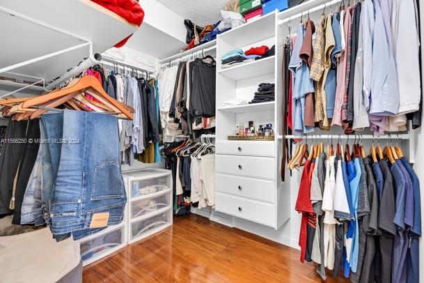 walk in closet with light wood-type flooring