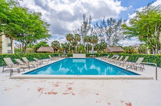 view of swimming pool with a patio