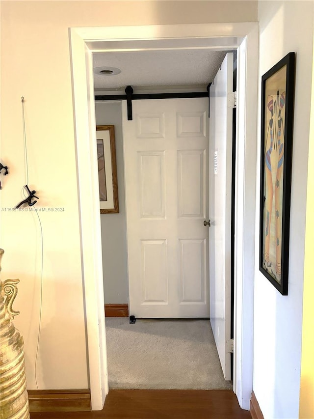 hallway with carpet flooring