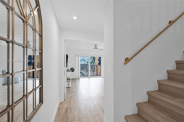 4234 N Ocean Dr, Hollywood, FL 33019 - stairs featuring ceiling fan and recessed lighting