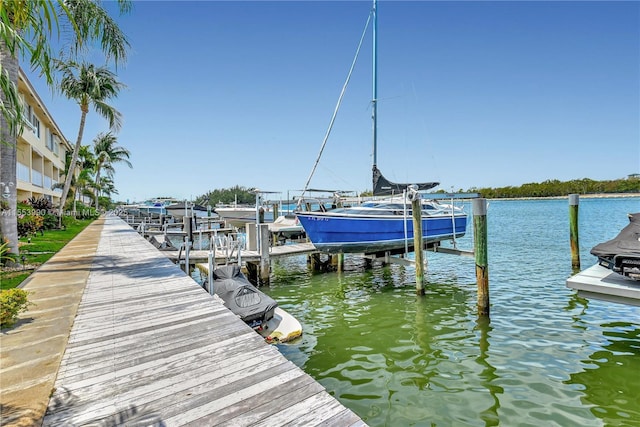 view of dock with a water view