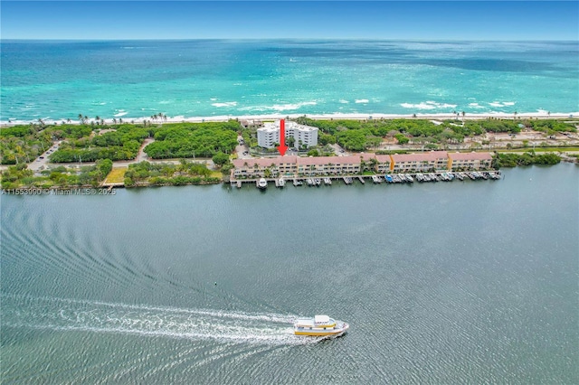 aerial view featuring a water view