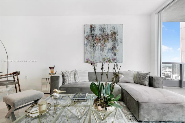 living room featuring floor to ceiling windows