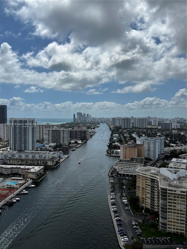 aerial view with a water view