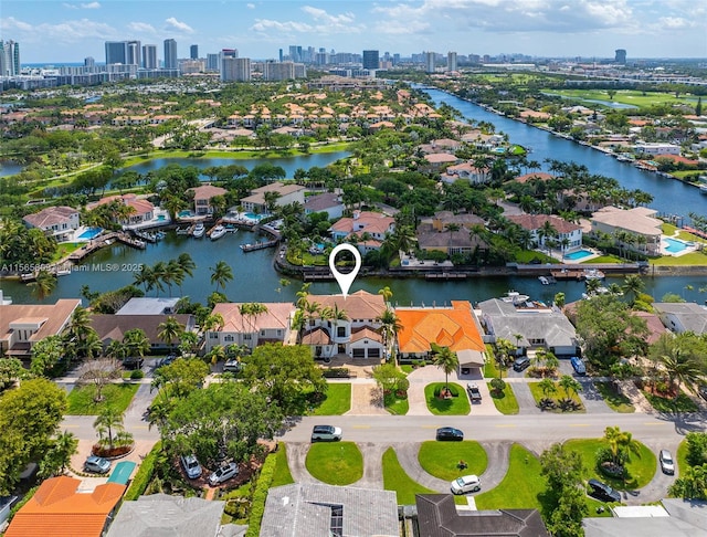 aerial view featuring a water view