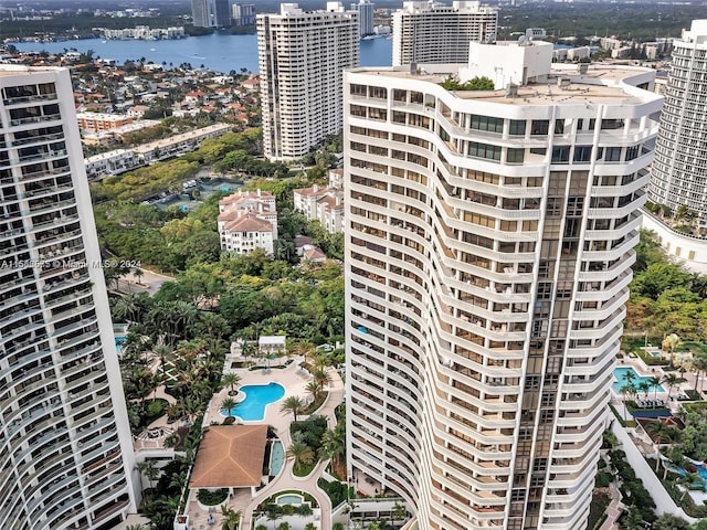 exterior space with a water view