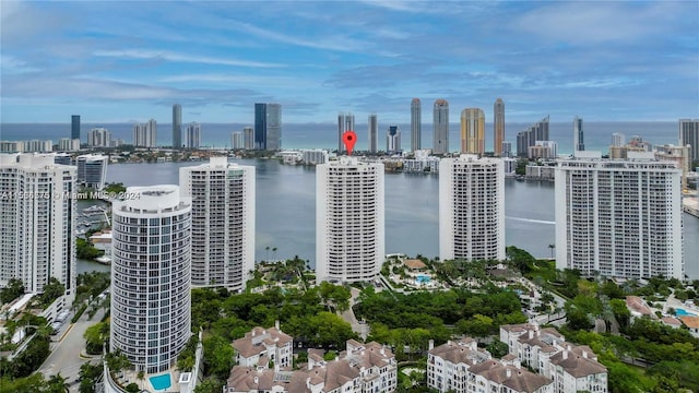 aerial view featuring a water view