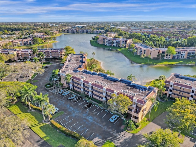 aerial view with a water view