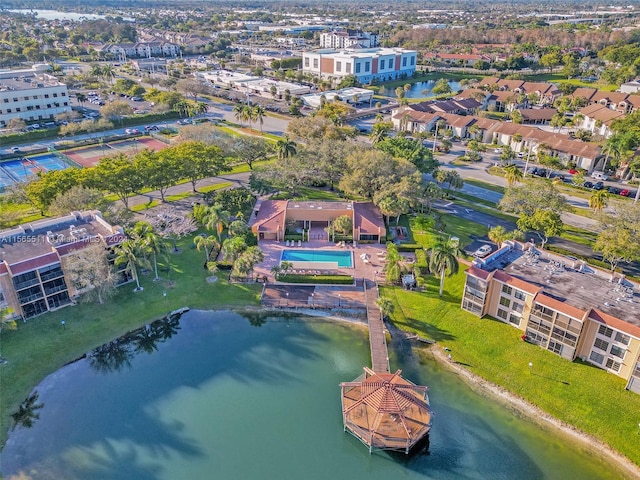 aerial view featuring a water view