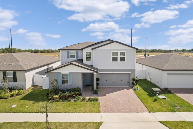 view of front facade featuring a garage and a front lawn