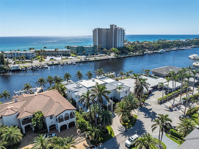 aerial view with a water view