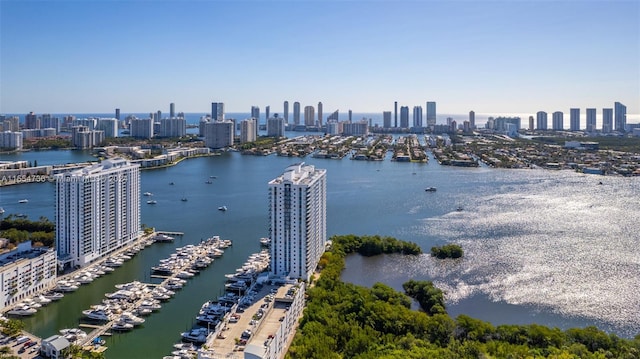 bird's eye view featuring a water view