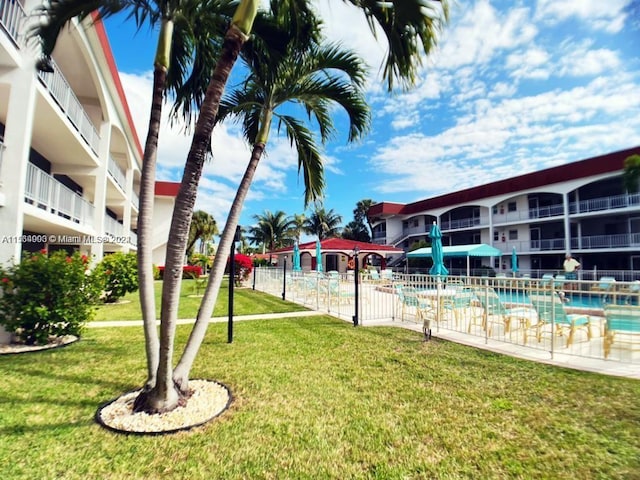 view of home's community with a yard and a swimming pool