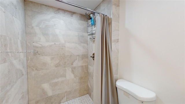 bathroom featuring toilet and a shower with shower curtain