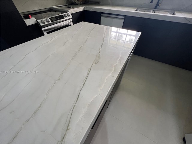 interior details with sink, dishwashing machine, and stainless steel electric stove