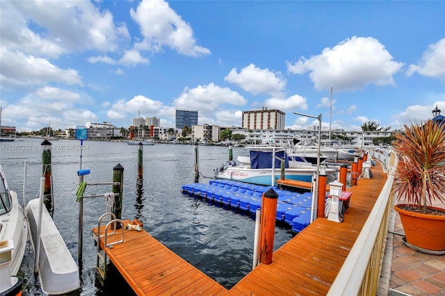 dock area featuring a water view