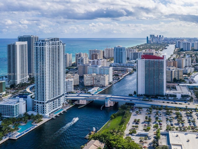 property's view of city featuring a water view